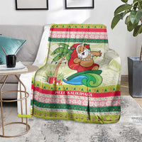 Mele Kalikimaka Hawaii Christmas Blanket Surfing Santa with Polynesian Tribal