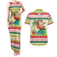 Mele Kalikimaka Hawaii Christmas Couples Matching Tank Maxi Dress and Hawaiian Shirt Surfing Santa with Polynesian Tribal