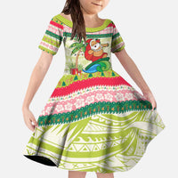 Mele Kalikimaka Hawaii Christmas Family Matching Off The Shoulder Long Sleeve Dress and Hawaiian Shirt Surfing Santa with Polynesian Tribal
