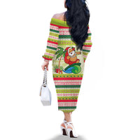Mele Kalikimaka Hawaii Christmas Family Matching Off The Shoulder Long Sleeve Dress and Hawaiian Shirt Surfing Santa with Polynesian Tribal