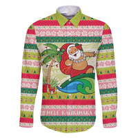 Mele Kalikimaka Hawaii Christmas Family Matching Off Shoulder Maxi Dress and Hawaiian Shirt Surfing Santa with Polynesian Tribal