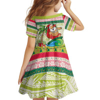 Mele Kalikimaka Hawaii Christmas Family Matching Off Shoulder Short Dress and Hawaiian Shirt Surfing Santa with Polynesian Tribal