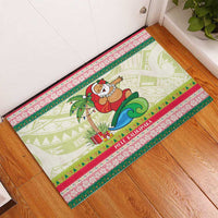 Mele Kalikimaka Hawaii Christmas Rubber Doormat Surfing Santa with Polynesian Tribal