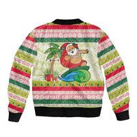 Mele Kalikimaka Hawaii Christmas Sleeve Zip Bomber Jacket Surfing Santa with Polynesian Tribal