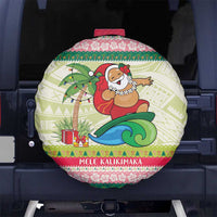 Mele Kalikimaka Hawaii Christmas Spare Tire Cover Surfing Santa with Polynesian Tribal