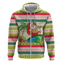 Mele Kalikimaka Hawaii Christmas Zip Hoodie Surfing Santa with Polynesian Tribal LT9 Zip Hoodie Green - Polynesian Pride