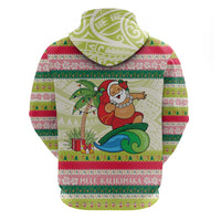Mele Kalikimaka Hawaii Christmas Zip Hoodie Surfing Santa with Polynesian Tribal LT9 - Polynesian Pride