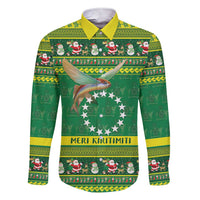 Meri Kiritimiti Cook Islands Christmas Family Matching Short Sleeve Bodycon Dress and Hawaiian Shirt Maroro Flying Fish and White Stars