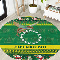 Meri Kiritimiti Cook Islands Christmas Round Carpet Maroro Flying Fish and White Stars LT9 Green - Polynesian Pride