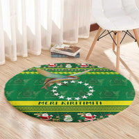 Meri Kiritimiti Cook Islands Christmas Round Carpet Maroro Flying Fish and White Stars LT9 - Polynesian Pride