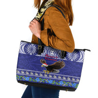American Samoa Christmas Leather Tote Bag Manuia le Kerisimasi Polynesian Tribal LT9 Blue - Polynesian Pride