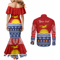 Personalised Kiribati Christmas Couples Matching Mermaid Dress and Long Sleeve Button Shirt Tekeraoi n Te Tiritimati Polynesian Tribal LT9 - Polynesian Pride