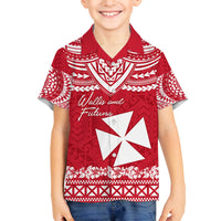 Personalised Wallis and Futuna Christmas Family Matching Off Shoulder Short Dress and Hawaiian Shirt Polynesian Tribal LT9 Son's Shirt Red - Polynesian Pride