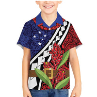 Samoan Ula Fala Flowers Family Matching Mermaid Dress and Hawaiian Shirt Christmas Santa Belt