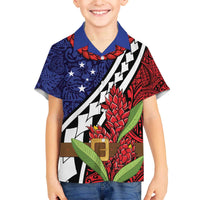 Samoan Ula Fala Flowers Family Matching Off The Shoulder Long Sleeve Dress and Hawaiian Shirt Christmas Santa Belt