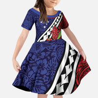 Samoan Ula Fala Flowers Kid Short Sleeve Dress Christmas Santa Belt LT9 KID Red - Polynesian Pride