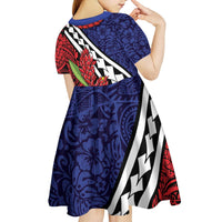 Samoan Ula Fala Flowers Kid Short Sleeve Dress Christmas Santa Belt LT9 - Polynesian Pride