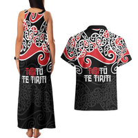 Aotearoa Toitu Te Tiriti Couples Matching Tank Maxi Dress and Hawaiian Shirt New Zealand Stand Together Stand Stronger