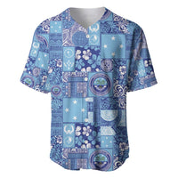 Federated States of Micronesia Merry Christmas Baseball Jersey Pacific Patchwork Xmas Vibes LT9 Blue - Polynesian Pride