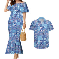 Federated States of Micronesia Merry Christmas Couples Matching Mermaid Dress and Hawaiian Shirt Pacific Patchwork Xmas Vibes LT9 Blue - Polynesian Pride