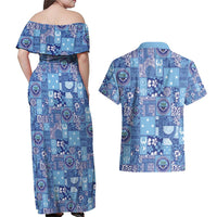 Federated States of Micronesia Merry Christmas Couples Matching Off Shoulder Maxi Dress and Hawaiian Shirt Pacific Patchwork Xmas Vibes LT9 - Polynesian Pride