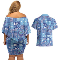Federated States of Micronesia Merry Christmas Couples Matching Off Shoulder Short Dress and Hawaiian Shirt Pacific Patchwork Xmas Vibes LT9 - Polynesian Pride