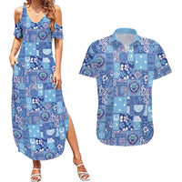Federated States of Micronesia Merry Christmas Couples Matching Summer Maxi Dress and Hawaiian Shirt Pacific Patchwork Xmas Vibes LT9 Blue - Polynesian Pride