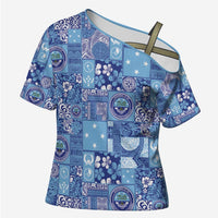 Federated States of Micronesia Merry Christmas Cross Shoulder Shirt Pacific Patchwork Xmas Vibes LT9 Female Blue - Polynesian Pride