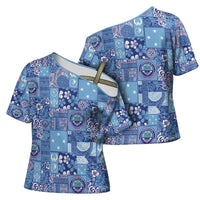 Federated States of Micronesia Merry Christmas Cross Shoulder Shirt Pacific Patchwork Xmas Vibes LT9 - Polynesian Pride