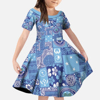 Federated States of Micronesia Merry Christmas Family Matching Off Shoulder Short Dress and Hawaiian Shirt Pacific Patchwork Xmas Vibes - Polynesian Pride