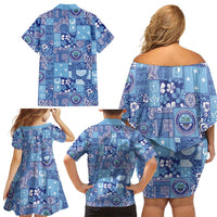 Federated States of Micronesia Merry Christmas Family Matching Off Shoulder Short Dress and Hawaiian Shirt Pacific Patchwork Xmas Vibes - Polynesian Pride