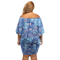 Federated States of Micronesia Merry Christmas Family Matching Off Shoulder Short Dress and Hawaiian Shirt Pacific Patchwork Xmas Vibes - Polynesian Pride
