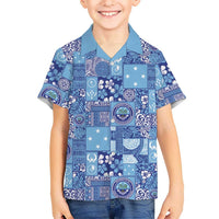 Federated States of Micronesia Merry Christmas Family Matching Off Shoulder Short Dress and Hawaiian Shirt Pacific Patchwork Xmas Vibes - Polynesian Pride