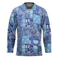 Federated States of Micronesia Merry Christmas Hockey Jersey Pacific Patchwork Xmas Vibes LT9 Unisex Blue - Polynesian Pride