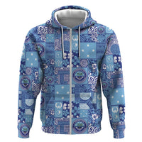 Federated States of Micronesia Merry Christmas Hoodie Pacific Patchwork Xmas Vibes LT9 Zip Hoodie Blue - Polynesian Pride
