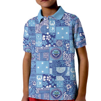 Federated States of Micronesia Merry Christmas Kid Polo Shirt Pacific Patchwork Xmas Vibes LT9 Kid Blue - Polynesian Pride