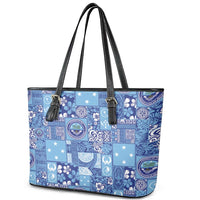 Federated States of Micronesia Merry Christmas Leather Tote Bag Pacific Patchwork Xmas Vibes - Polynesian Pride