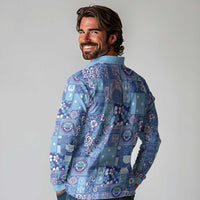 Federated States of Micronesia Merry Christmas Long Sleeve Polo Shirt Pacific Patchwork Xmas Vibes - Polynesian Pride