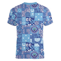 Federated States of Micronesia Merry Christmas Women V-Neck T-Shirt Pacific Patchwork Xmas Vibes LT9 - Polynesian Pride