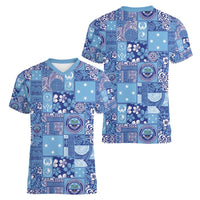 Federated States of Micronesia Merry Christmas Women V-Neck T-Shirt Pacific Patchwork Xmas Vibes LT9 - Polynesian Pride