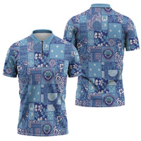 Federated States of Micronesia Merry Christmas Zipper Polo Shirt Pacific Patchwork Xmas Vibes LT9 - Polynesian Pride