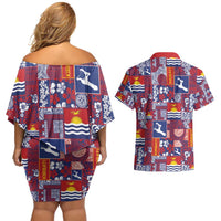 Kiribati Tekeraoi n te Kiritimati Couples Matching Off Shoulder Short Dress and Hawaiian Shirt Pacific Patchwork Xmas Vibes LT9 - Polynesian Pride