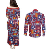 Kiribati Tekeraoi n te Kiritimati Couples Matching Puletasi and Long Sleeve Button Shirt Pacific Patchwork Xmas Vibes LT9 - Polynesian Pride