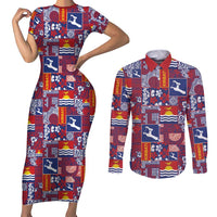Kiribati Tekeraoi n te Kiritimati Couples Matching Short Sleeve Bodycon Dress and Long Sleeve Button Shirt Pacific Patchwork Xmas Vibes - Polynesian Pride