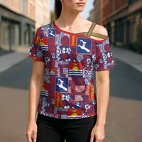 Kiribati Tekeraoi n te Kiritimati Cross Shoulder Shirt Pacific Patchwork Xmas Vibes - Polynesian Pride