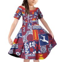 Kiribati Tekeraoi n te Kiritimati Family Matching Off Shoulder Short Dress and Hawaiian Shirt Pacific Patchwork Xmas Vibes LT9 Daughter's Dress Red - Polynesian Pride