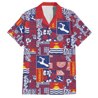 Kiribati Tekeraoi n te Kiritimati Family Matching Off Shoulder Short Dress and Hawaiian Shirt Pacific Patchwork Xmas Vibes LT9 Dad's Shirt - Short Sleeve Red - Polynesian Pride