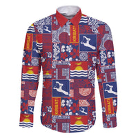 Kiribati Tekeraoi n te Kiritimati Family Matching Off Shoulder Short Dress and Hawaiian Shirt Pacific Patchwork Xmas Vibes LT9 Dad's Shirt - Long Sleeve Red - Polynesian Pride
