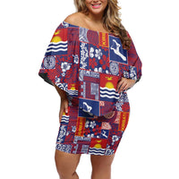 Kiribati Tekeraoi n te Kiritimati Family Matching Off Shoulder Short Dress and Hawaiian Shirt Pacific Patchwork Xmas Vibes LT9 Mom's Dress Red - Polynesian Pride