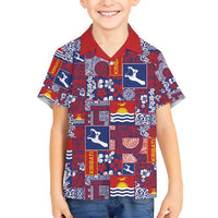 Kiribati Tekeraoi n te Kiritimati Family Matching Off Shoulder Short Dress and Hawaiian Shirt Pacific Patchwork Xmas Vibes LT9 Son's Shirt Red - Polynesian Pride